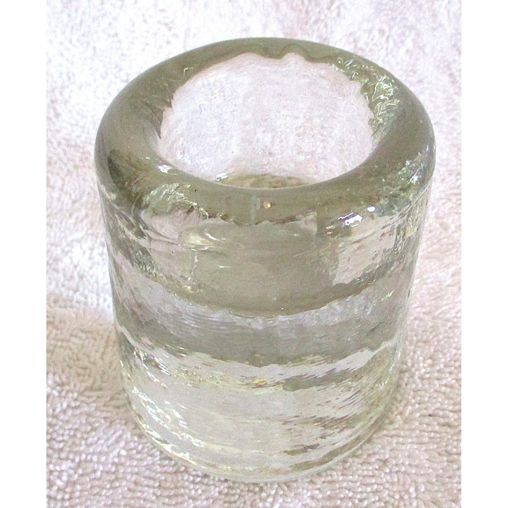 Heavy Clear Glass Crystal Cylinder Candle Holder Textured Ice Votive Pillar Base - Picture 2 of 4